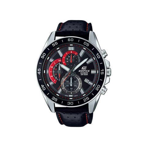 Edifice Men's Chronograph Watch with Black Leather Band EFV-550L-1AV