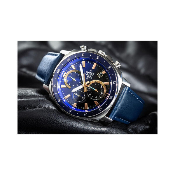 Edifice Men's Chronograph Watch EFV-600L-2AV Blue Genuine Leather Man Watch