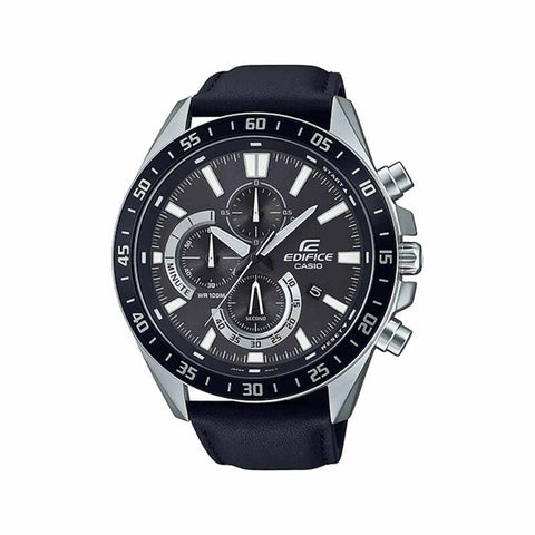 Edifice Men's Chronograph Watch EFV-620L-1AV Black Genuine Leather Men Watch