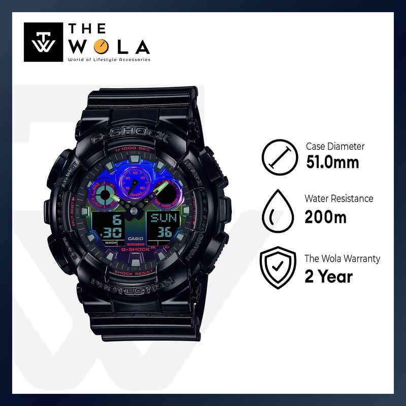 Casio G-Shock GA-100RGB-1A Virtual Rainbow Men's Analog-Digital Watch with Black Resin Band