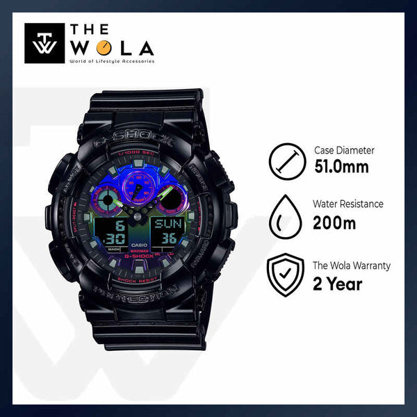 Casio G-Shock GA-100RGB-1A Virtual Rainbow Men's Analog-Digital Watch with Black Resin Band
