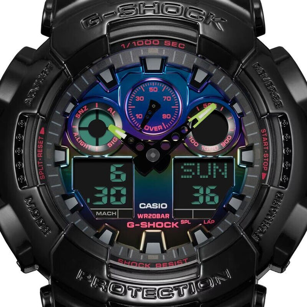 Casio G-Shock GA-100RGB-1A Virtual Rainbow Men's Analog-Digital Watch with Black Resin Band