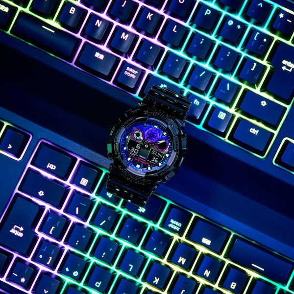 Casio G-Shock GA-100RGB-1A Virtual Rainbow Men's Analog-Digital Watch with Black Resin Band