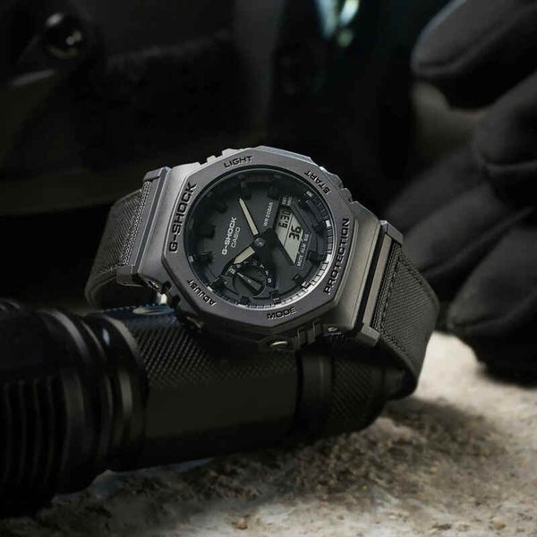 Casio G-Shock Men's Analog-Digital Watch GA-2100BCE-1ADR Black CORDURA® Eco Cloth Strap