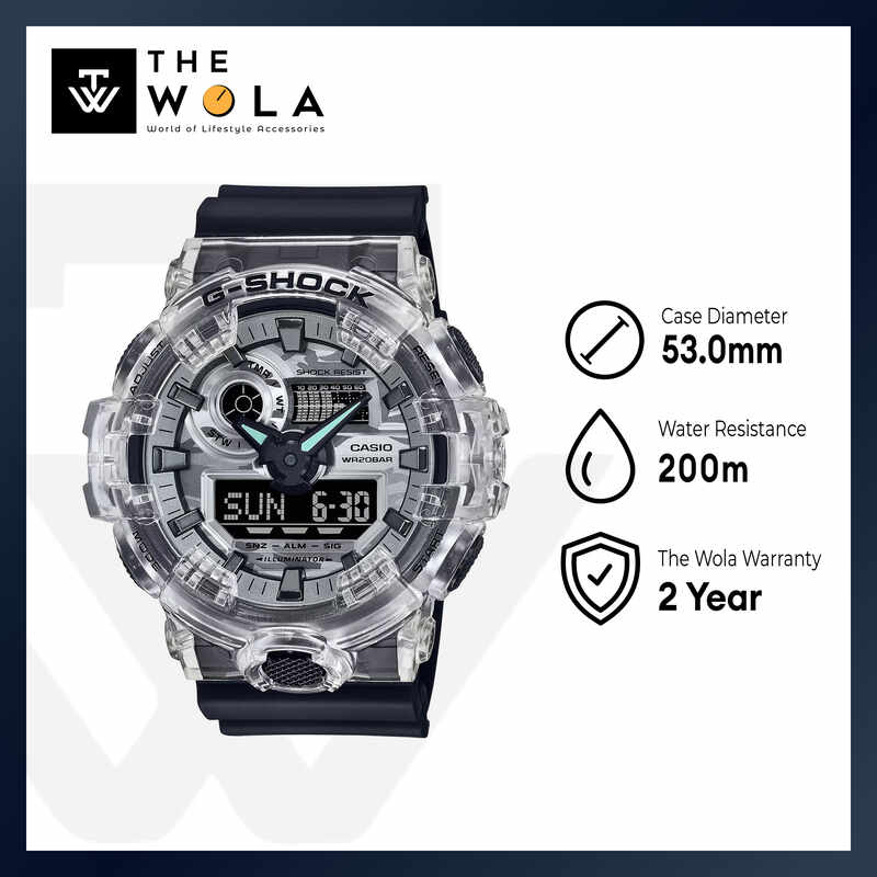 Casio G-Shock Men's Analog Digital Watch GA-700SKC-1A GA700SKC-1A Skc Semi-Transparent Black Resin Band Sports Watch