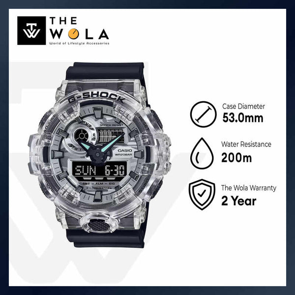 Casio G-Shock Men's Analog Digital Watch GA-700SKC-1A GA700SKC-1A Skc Semi-Transparent Black Resin Band Sports Watch