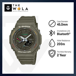 Casio G-Shock Men's Analog Digital Watch Tough Solar w. Bluetooth® GA-B2100FC-3ADR Green Resin Strap