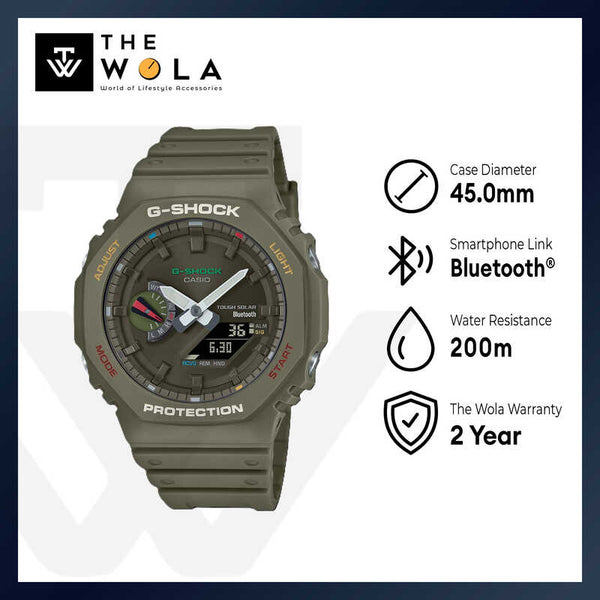 Casio G-Shock Men's Analog Digital Watch Tough Solar w. Bluetooth® GA-B2100FC-3ADR Green Resin Strap