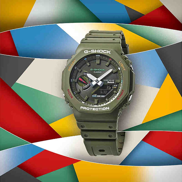Casio G-Shock Men's Analog Digital Watch Tough Solar w. Bluetooth® GA-B2100FC-3ADR Green Resin Strap