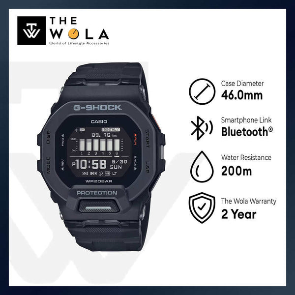 Casio G-Shock GBD-200-1 G-SQUAD Digital Bluetooth Step Tracker Black Resin Watch GBD200 GBD200-1 GBD-200-1DR