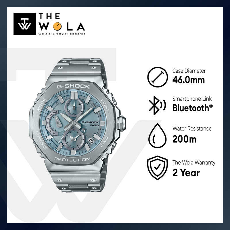 Casio G-Shock GMC-B2100AD-2A Men Analog-Digital Watch w. Bluetooth Silver Stainless Steel Strap