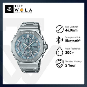 Casio G-Shock GMC-B2100AD-2A Men Analog-Digital Watch w. Bluetooth Silver Stainless Steel Strap