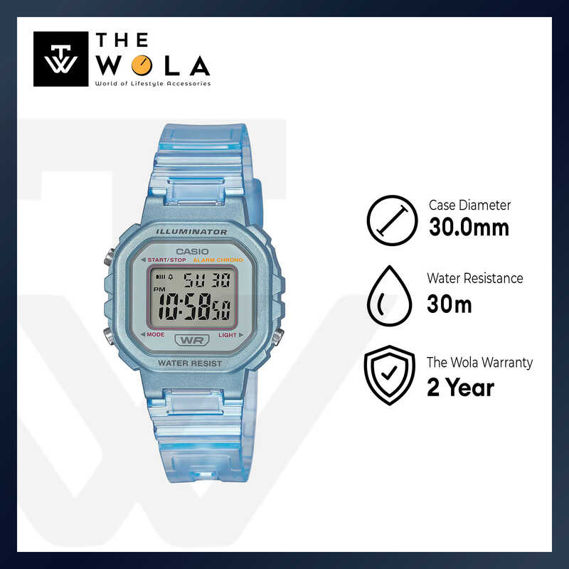 Casio Pop Series LA-20WHS-2A Kids Blue Transparent Resin Band Digital Watch