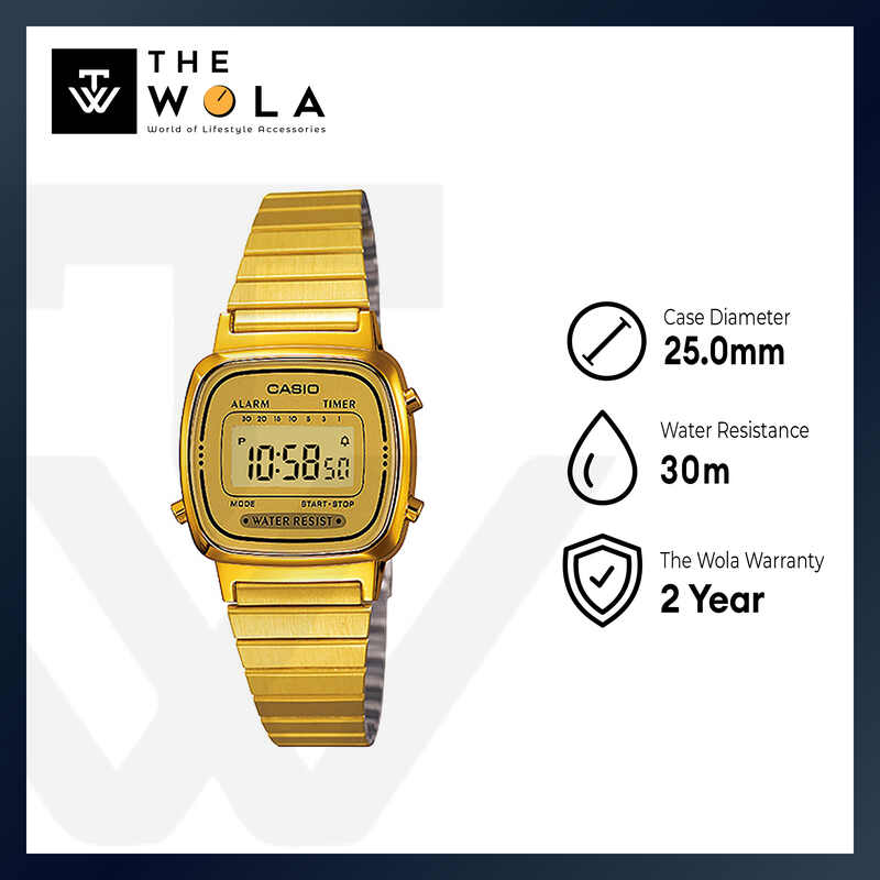 Casio Vintage Digital Watch LA670WGA-9 Gold Stainless Steel Band Ladies Watch