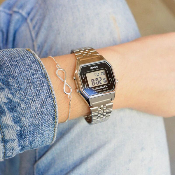 Casio Vintage Women's Digital LA680WA-1 Stainless Steel Band Casual Watch