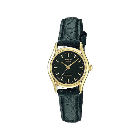Casio LTP-1094Q-1AR Women Analog Watch with Black Leather Band