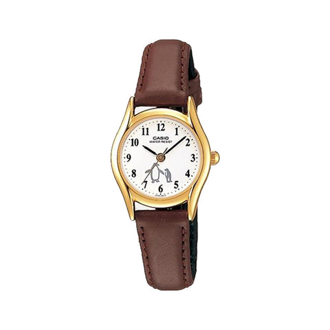 Casio Women's Analog Watch LTP-1094Q-7B6 Penguin Dial with Brown Genuine Leather Band Ladies Watch