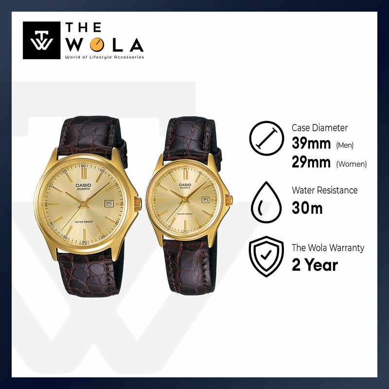 Casio Couple Analog Watch MTP/LTP-1183Q-9A Brown Leather Strap