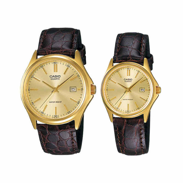 Casio Couple Analog Watch MTP/LTP-1183Q-9A Brown Leather Strap