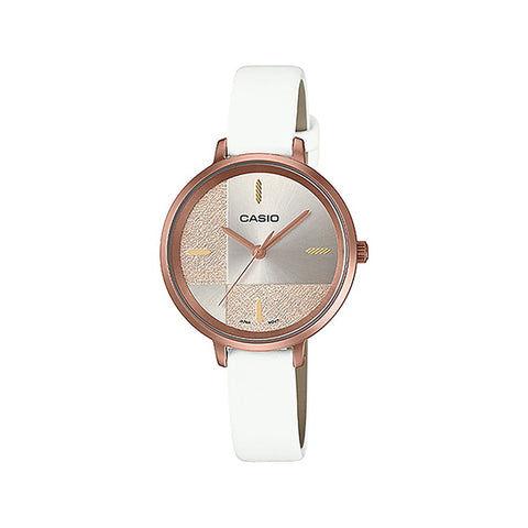 Casio LTP-E152RL-9E Women Analog Watch with White Leather Band