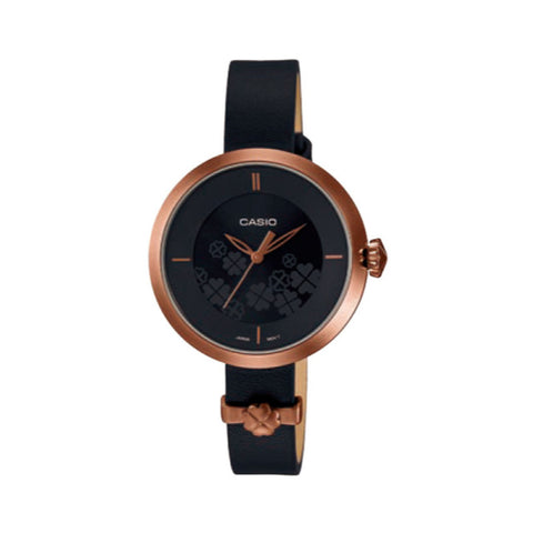Casio LTP-E154RL-1A Women Analog Watch with Black Leather Band