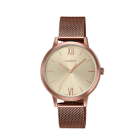 Casio LTP-E157MR-9A Women Analog Watch with Rose Gold Stainless Steel Mesh Band