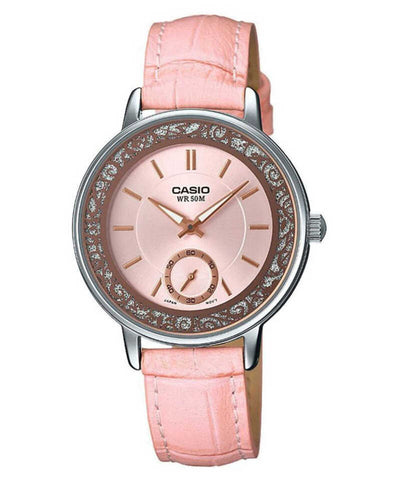 Casio LTP-E408L-4AV Women Analog Watch with Pink Leather Band