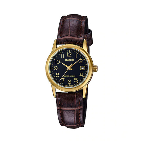 Casio Women's Analog LTP-V002GL-1B Gold tone Brown Leather Watch