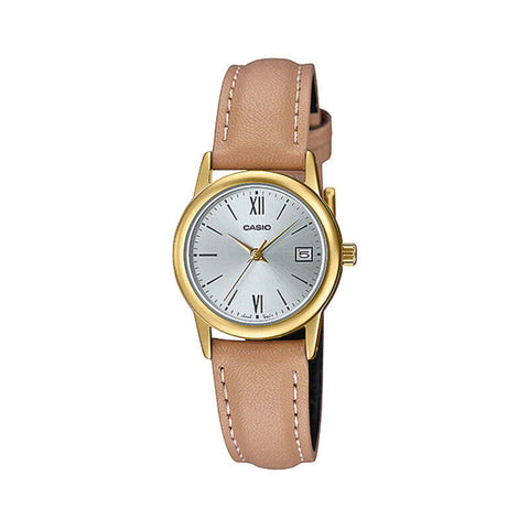 Casio Women's Analog LTP-V002GL-7B3 Brown Leather Watch