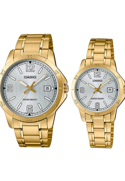 Casio Couple Analog Watch MTP/LTP-V004G-7B2 Gold Stainless Steel Strap