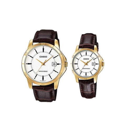 Casio Couple Analog Watch MTP/LTP-V004GL-7A Brown Leather Strap