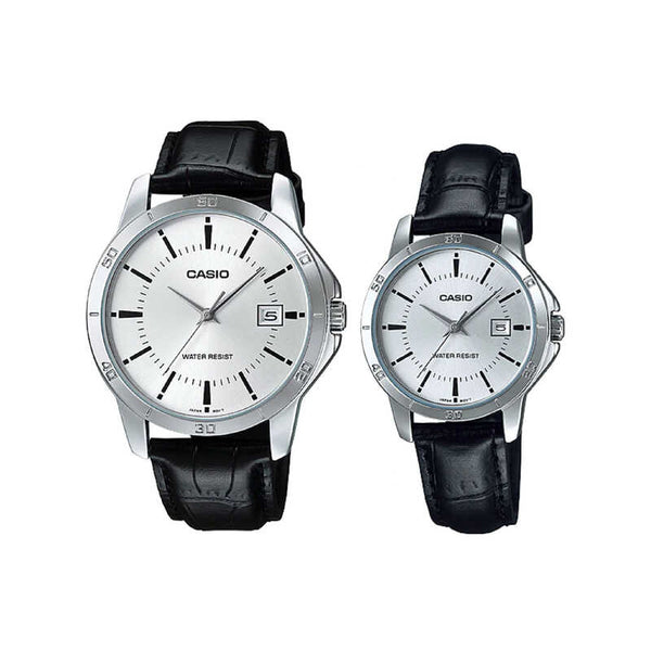 Casio Couple Analog Watch MTP/LTP-V004L-7A Black Leather Strap