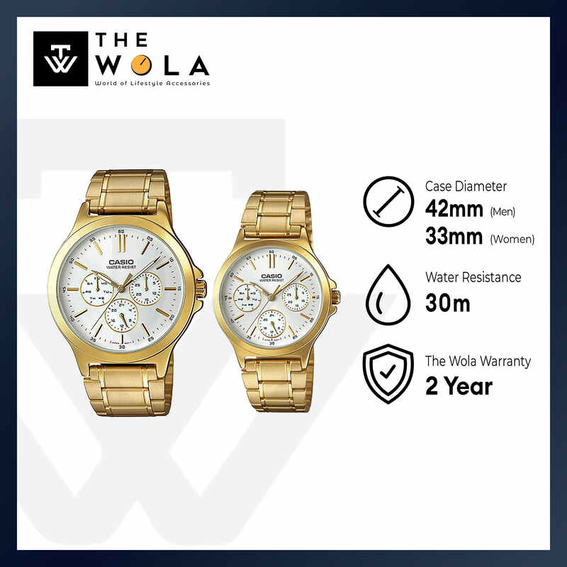 Casio Couple Chronograph Watch MTP/LTP-V300G-7A Gold Stainless Steel Strap