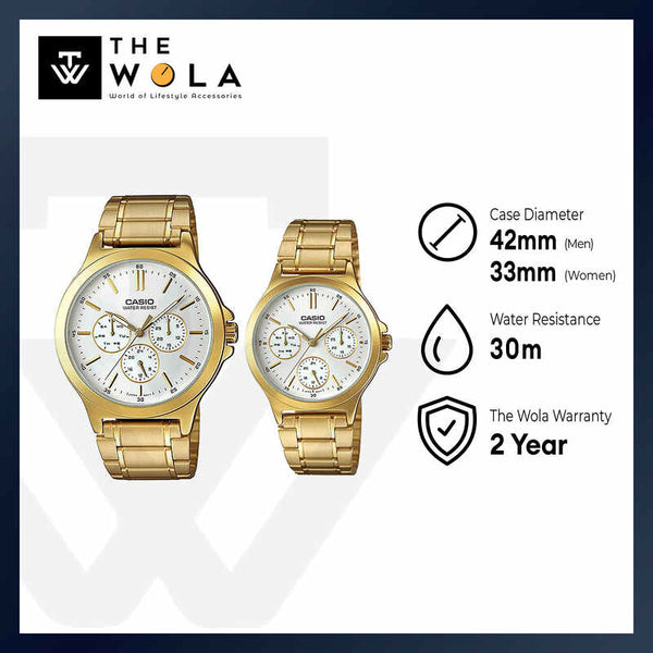 Casio Couple Chronograph Watch MTP/LTP-V300G-7A Gold Stainless Steel Strap