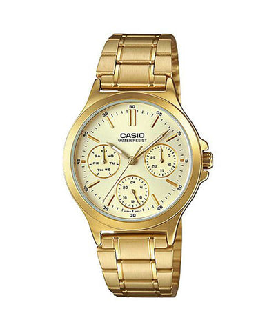 Casio Women's Analog Watch LTP-V300G-9A Gold Stainless Steel Band Watch for ladies