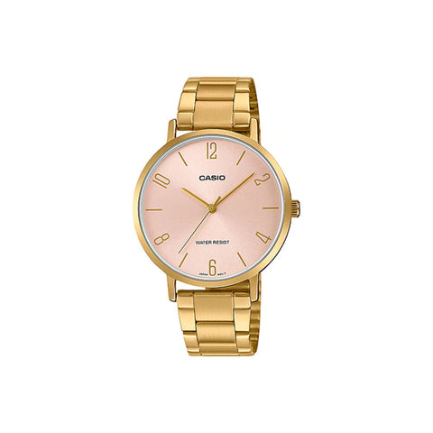 Casio Women's Analog Watch LTP-VT01G-4B Pink Dial with Gold Stainless Steel Band Ladies Watch