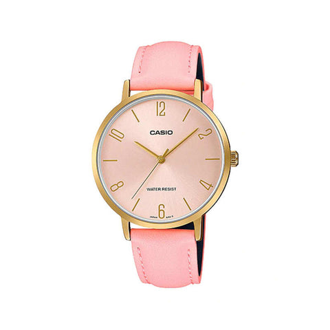 Casio Women Analog Watch LTP-VT01GL-4B Pink Leather Strap