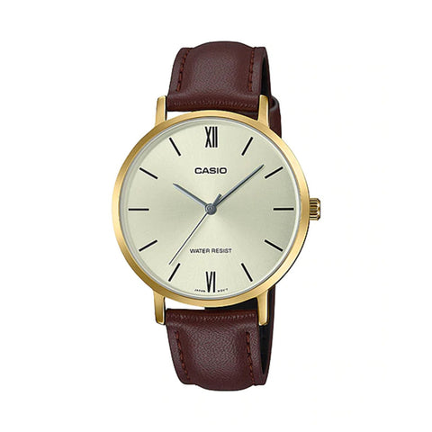 Casio Women's Analog LTP-VT01GL-9B Gold tone Brown Leather Watch