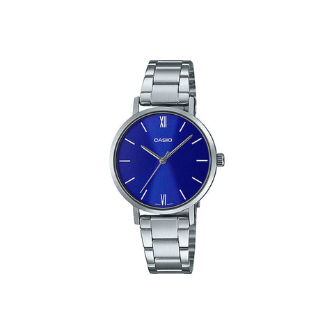 Casio Women's Analog Watch LTP-VT02D-2A Blue Dial with Silver Stainless Steel Band Watch Women