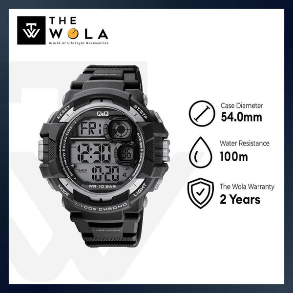 Q&Q Watch by Citizen M143J002Y Men Digital Watch with Black Resin Strap
