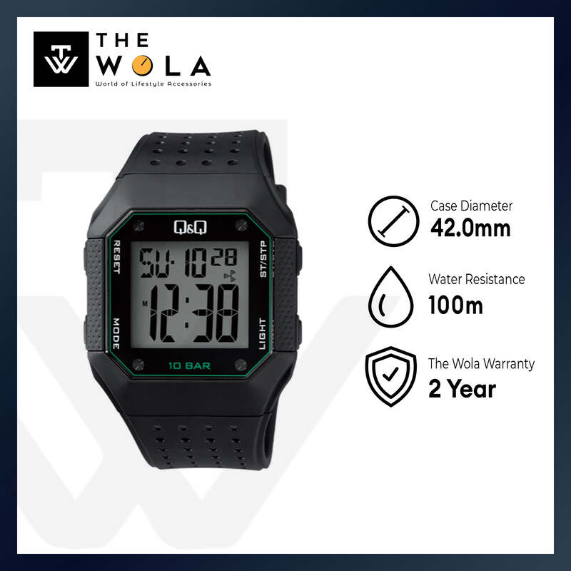 Q&Q Watch by Citizen M158J004Y Men Digital Watch with Black Rubber Strap