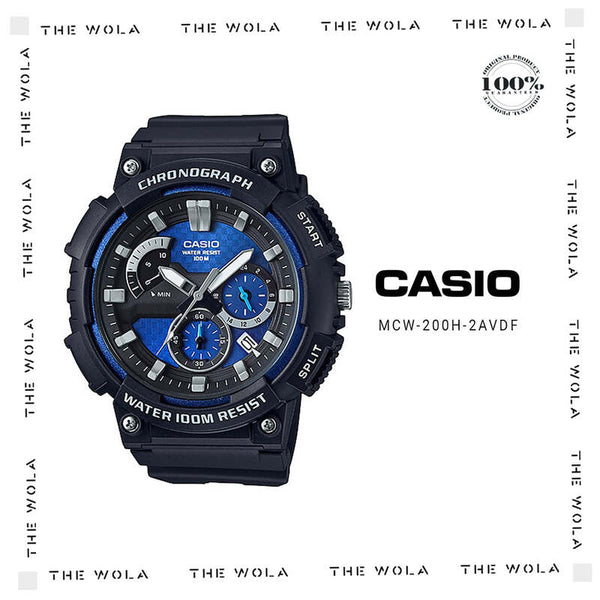 Casio Men Chronograph Watch MCW-200H-2A Black Resin Strap