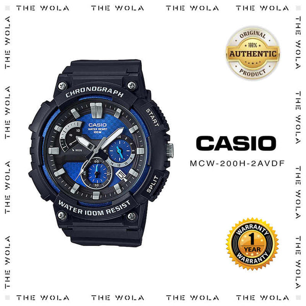 Casio Men Chronograph Watch MCW-200H-2A Black Resin Strap