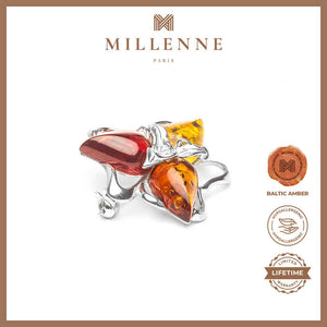 MILLENNE Multifaceted Baltic Amber Triangle Composition Silver Brooch with 925 Sterling Silver