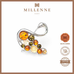 MILLENNE Multifaceted Baltic Amber Swan Lake Silver Brooch with 925 Sterling Silver