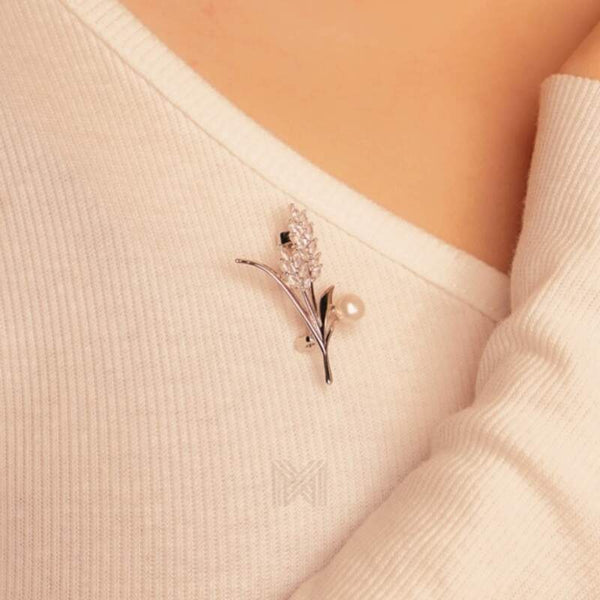 MILLENNE Made For The Night Freshwater Pearl Flower Cubic Zirconia Silver Brooch with 925 Sterling Silver