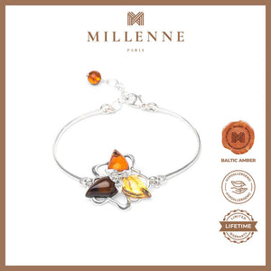 MILLENNE Multifaceted Baltic Amber Triangle Composition Silver Bracelet with 925 Sterling Silver