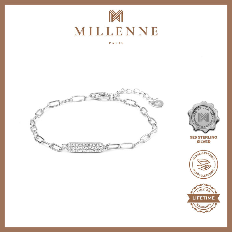 MILLENNE Millennia 2000 Embellished Chain Link Cubic Zirconia Rhodium Bracelet with 925 Sterling Silver