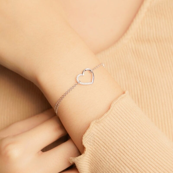 MILLENNE Millennia 2000 Embellished Heart Cubic Zirconia Rhodium Bracelet with 925 Sterling Silver