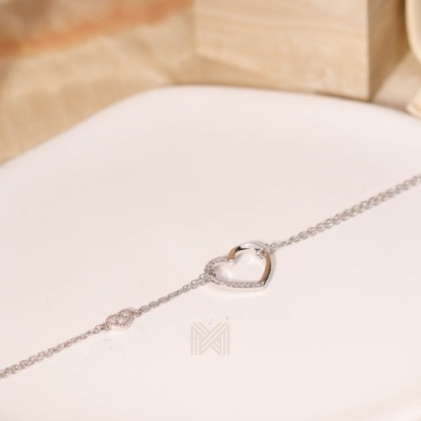 MILLENNE Millennia 2000 Embellished Heart Cubic Zirconia Rhodium Bracelet with 925 Sterling Silver